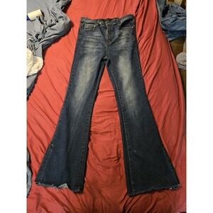 Risen Jeans Womens Size 13 Flare Bell Bottom Raw Hem Dark Wash